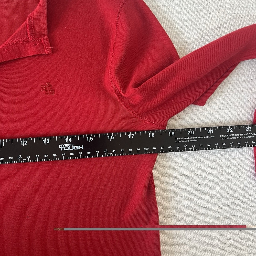 Lauren Ralph Lauren Petite Red Cotton Henley Midi Dress P/S Long Sleeve Logo - Picture 7 of 10